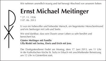 Traueranzeige von Ernst Michael Meitinger von Odenwälder Echo