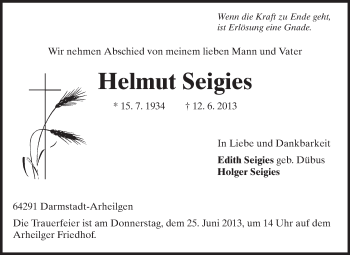 Traueranzeige von Helmut Seigies von Echo-Zeitungen (Gesamtausgabe)