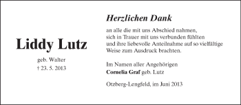 Traueranzeige von Liddy Lutz von Echo-Zeitungen (Gesamtausgabe)