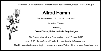 Traueranzeige von Alfred Hamm von Echo-Zeitungen (Gesamtausgabe)