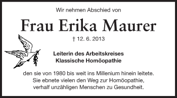Traueranzeige von Erika Maurer von Echo-Zeitungen (Gesamtausgabe)