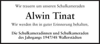 Traueranzeige von Alwin Tinat von Rüsselsheimer Echo, Groß-Gerauer-Echo, Ried Echo