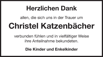 Traueranzeige von Christel Katzenbächer von Rüsselsheimer Echo, Groß-Gerauer-Echo, Ried Echo