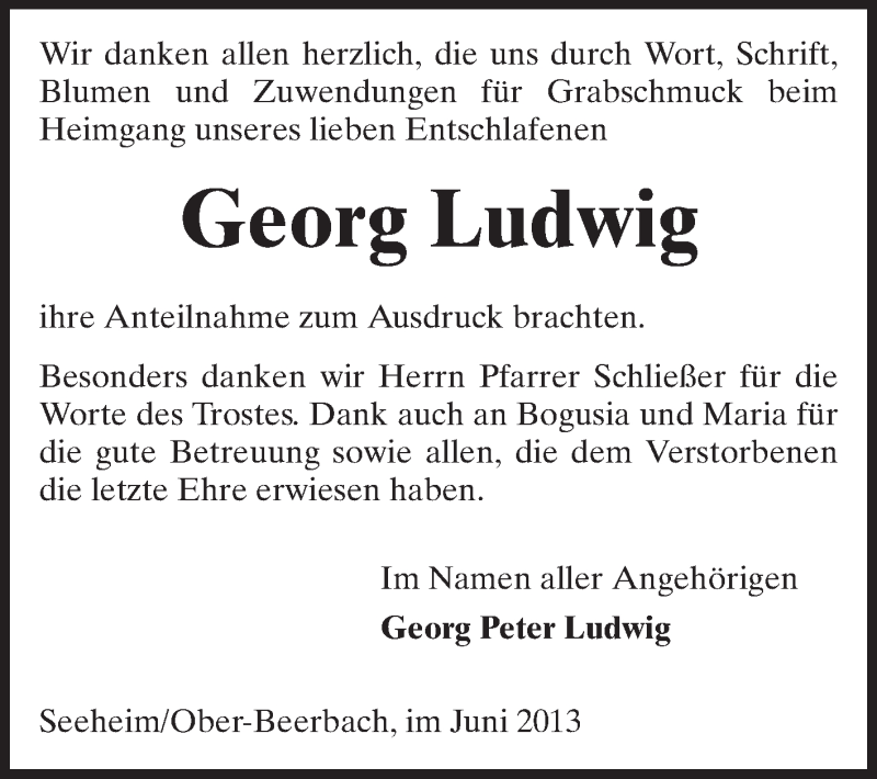  Traueranzeige für Georg Ludwig vom 22.06.2013 aus Echo-Zeitungen (Gesamtausgabe)