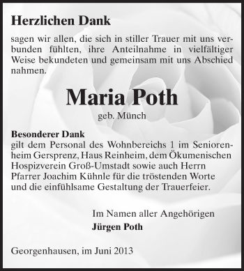 Traueranzeige von Maria Poth von Echo-Zeitungen (Gesamtausgabe)