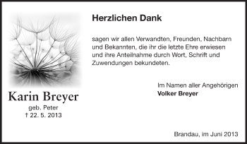 Traueranzeige von Karin Breyer von Echo-Zeitungen (Gesamtausgabe)