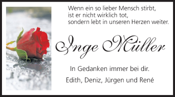 Traueranzeige von Inge Müller von Odenwälder Echo