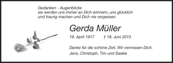 Traueranzeige von Gerda Müller von Echo-Zeitungen (Gesamtausgabe)