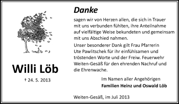 Traueranzeige von Willi Löb von Odenwälder Echo