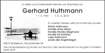 Traueranzeige von Gerhard Huthmann von Echo-Zeitungen (Gesamtausgabe)