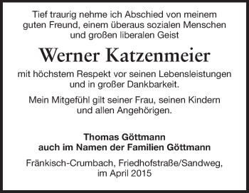 Traueranzeige von Werner Katzenmeier von Echo-Zeitungen (Gesamtausgabe)
