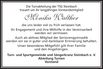 Traueranzeige von Monika Walther von Odenwälder Echo