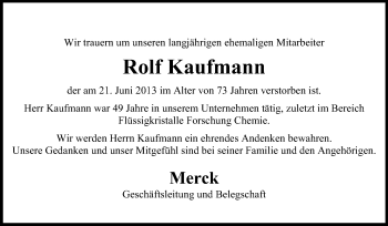 Traueranzeige von Rolf Kaufmann von Echo-Zeitungen (Gesamtausgabe)