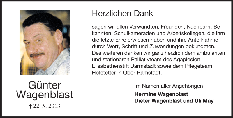  Traueranzeige für Günter Wagenblast vom 29.06.2013 aus Echo-Zeitungen (Gesamtausgabe)