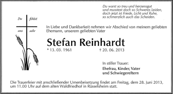 Traueranzeige von Stefan Reinhardt von Rüsselsheimer Echo, Groß-Gerauer-Echo, Ried Echo