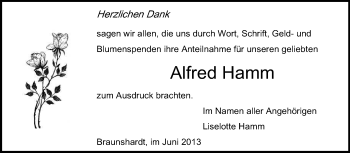 Traueranzeige von Alfred Hamm von Echo-Zeitungen (Gesamtausgabe)