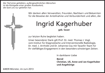 Traueranzeige von Ingrid Kagerhuber von Echo-Zeitungen (Gesamtausgabe)