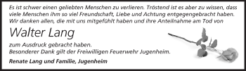 Traueranzeige von Walter Lang von Echo-Zeitungen (Gesamtausgabe)