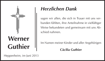 Traueranzeige von Werner Guthier von Starkenburger Echo