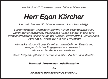 Traueranzeige von Egon Kärcher von Rüsselsheimer Echo, Groß-Gerauer-Echo, Ried Echo