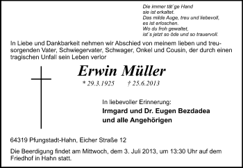 Traueranzeige von Erwin Müller von Echo-Zeitungen (Gesamtausgabe)