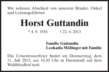 Traueranzeige von Horst Guttandin von Darmstädter Echo, Odenwälder Echo, Rüsselsheimer Echo, Groß-Gerauer-Echo, Ried Echo