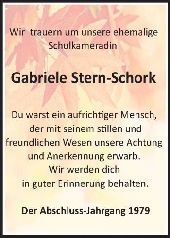 Traueranzeige von Gabriele Stern-Schork von Odenwälder Echo