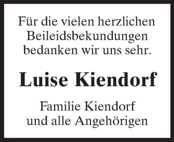 Traueranzeige von Luise Kiendorf von Echo-Zeitungen (Gesamtausgabe)
