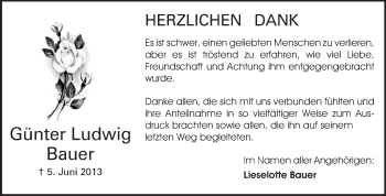 Traueranzeige von Günter Ludwig Bauer von Echo-Zeitungen (Gesamtausgabe)