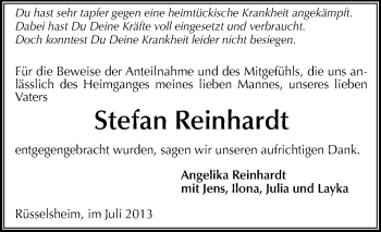 Traueranzeige von Stefan Reinhardt von Rüsselsheimer Echo, Groß-Gerauer-Echo, Ried Echo