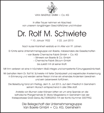 Traueranzeige von Rolf M. Schwiete von Echo-Zeitungen (Gesamtausgabe)