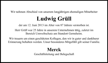 Traueranzeige von Ludwig Grüll von Echo-Zeitungen (Gesamtausgabe)