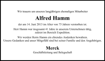 Traueranzeige von Alfred Hamm von Echo-Zeitungen (Gesamtausgabe)