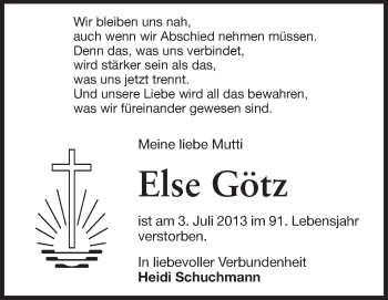 Traueranzeige von Else Götz von Echo-Zeitungen (Gesamtausgabe)