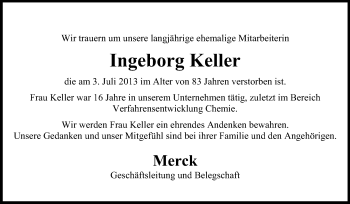 Traueranzeige von Ingeborg Keller von Echo-Zeitungen (Gesamtausgabe)