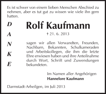 Traueranzeige von Rolf Kaufmann von Echo-Zeitungen (Gesamtausgabe)