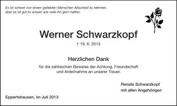 Traueranzeige von Werner Schwarzkopf von Echo-Zeitungen (Gesamtausgabe)