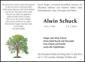 Traueranzeige von Alwin Schuck von Darmstädter Echo