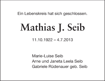 Traueranzeige von Mathias Seib von Echo-Zeitungen (Gesamtausgabe)