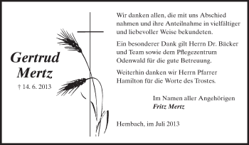 Traueranzeige von Gertrud Mertz von Echo-Zeitungen (Gesamtausgabe)
