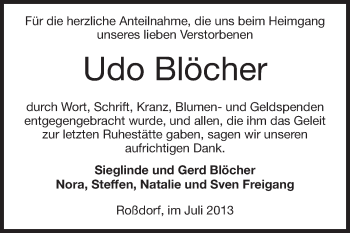 Traueranzeige von Udo Blöcher von Echo-Zeitungen (Gesamtausgabe)