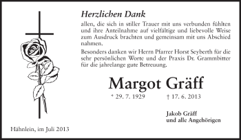 Traueranzeige von Margot Gräff von Echo-Zeitungen (Gesamtausgabe)