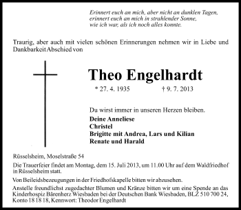Traueranzeige von Theo Engelhardt von Rüsselsheimer Echo, Groß-Gerauer-Echo, Ried Echo
