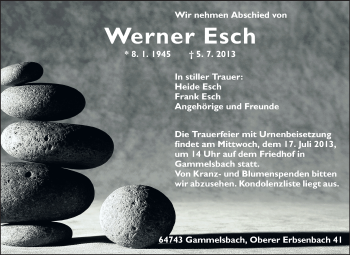 Traueranzeige von Werner Esch von Odenwälder Echo