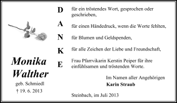 Traueranzeige von Monika Walther von Odenwälder Echo