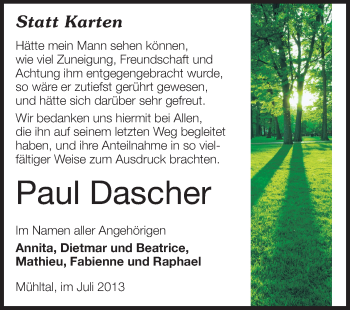 Traueranzeige von Paul Dascher von Echo-Zeitungen (Gesamtausgabe)