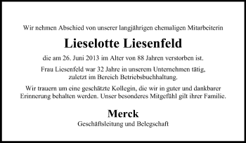 Traueranzeige von Lieselotte Liesenfeld von Echo-Zeitungen (Gesamtausgabe)