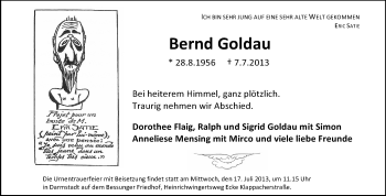 Traueranzeige von Bernd Goldau von Echo-Zeitungen (Gesamtausgabe)