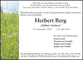 Traueranzeige von Herbert Berg von Starkenburger Echo