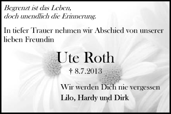 Traueranzeige von Ute Roth von Rüsselsheimer Echo, Groß-Gerauer-Echo, Ried Echo